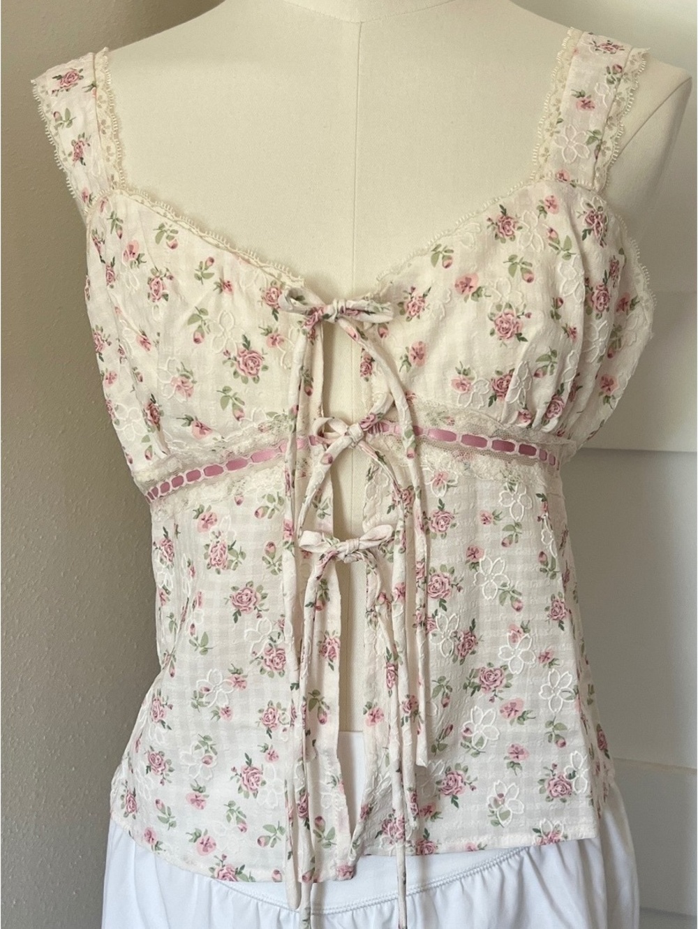 LUSH Y2K Floral Corset Tie Front Tank Top